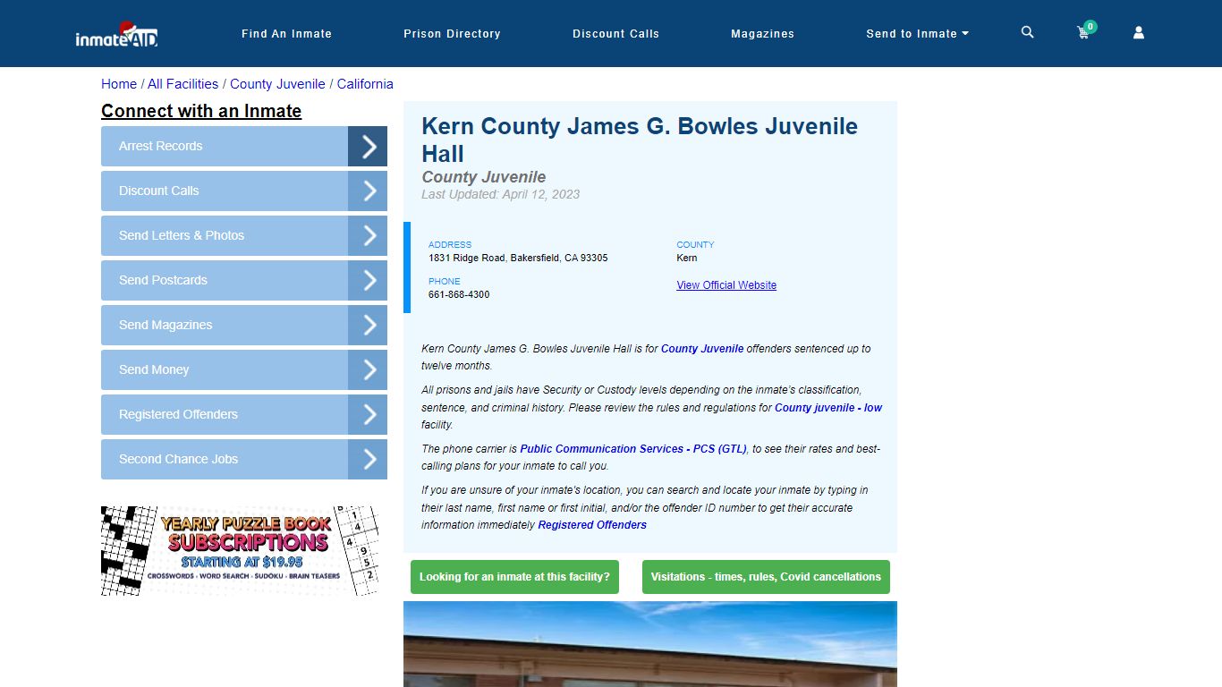Kern County James G. Bowles Juvenile Hall - Bakersfield, CA - InmateAid