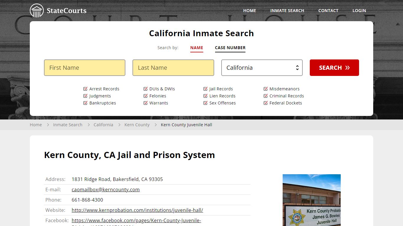Kern County Juvenile Hall Inmate Records Search, California - StateCourts