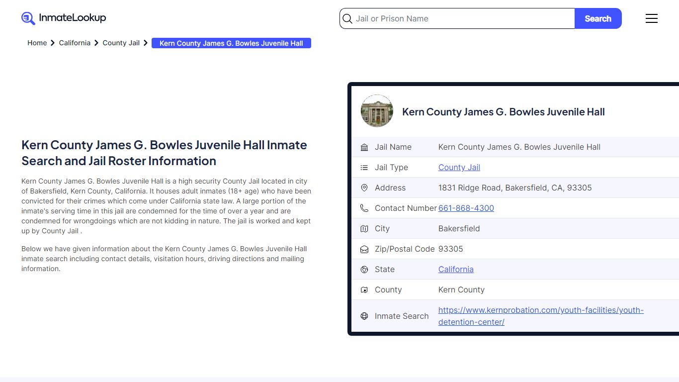 Kern County James G. Bowles Juvenile Hall (CA) Inmate Search and Jail ...